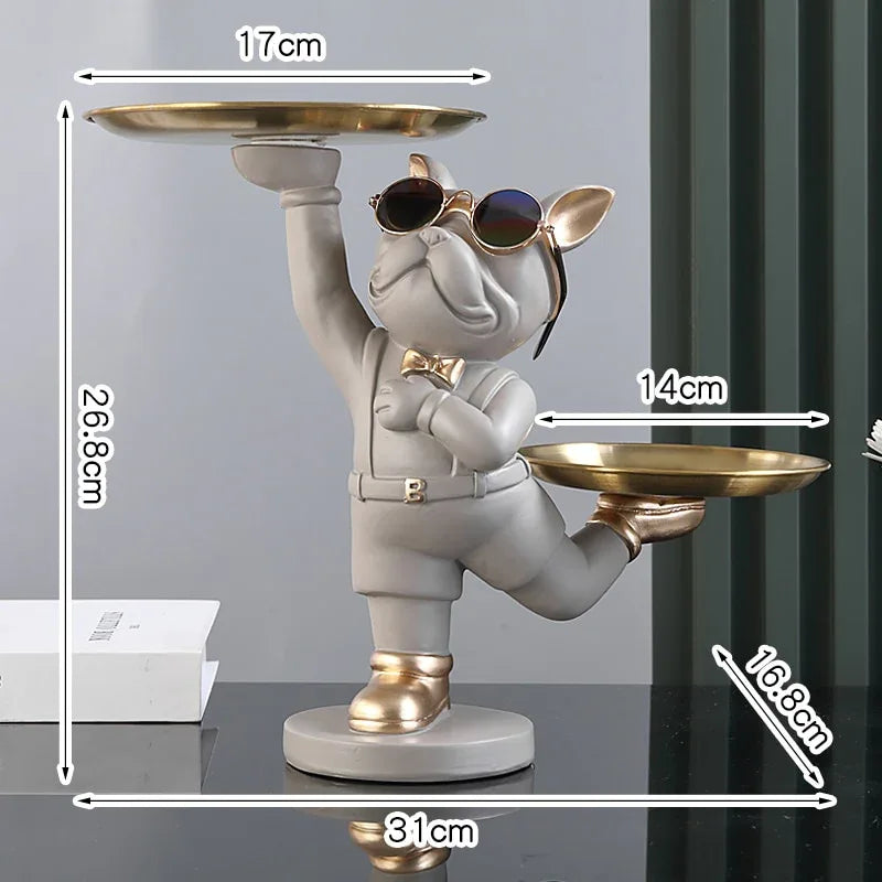 Resin Dog Statue Room Decor,Butler Sculpture with 2 Trays for Storage,French Bulldog Figurine Home Decoration,Table Ornaments - Gifts for You 'n Me