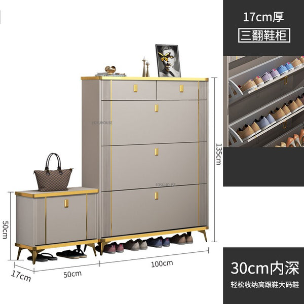 Nordic Light Luxury Ultra-thin Shoe Cabinet Home Door Space Saving Can Sit Shoe Rack Organizer Cabinet for Living Room Furniture