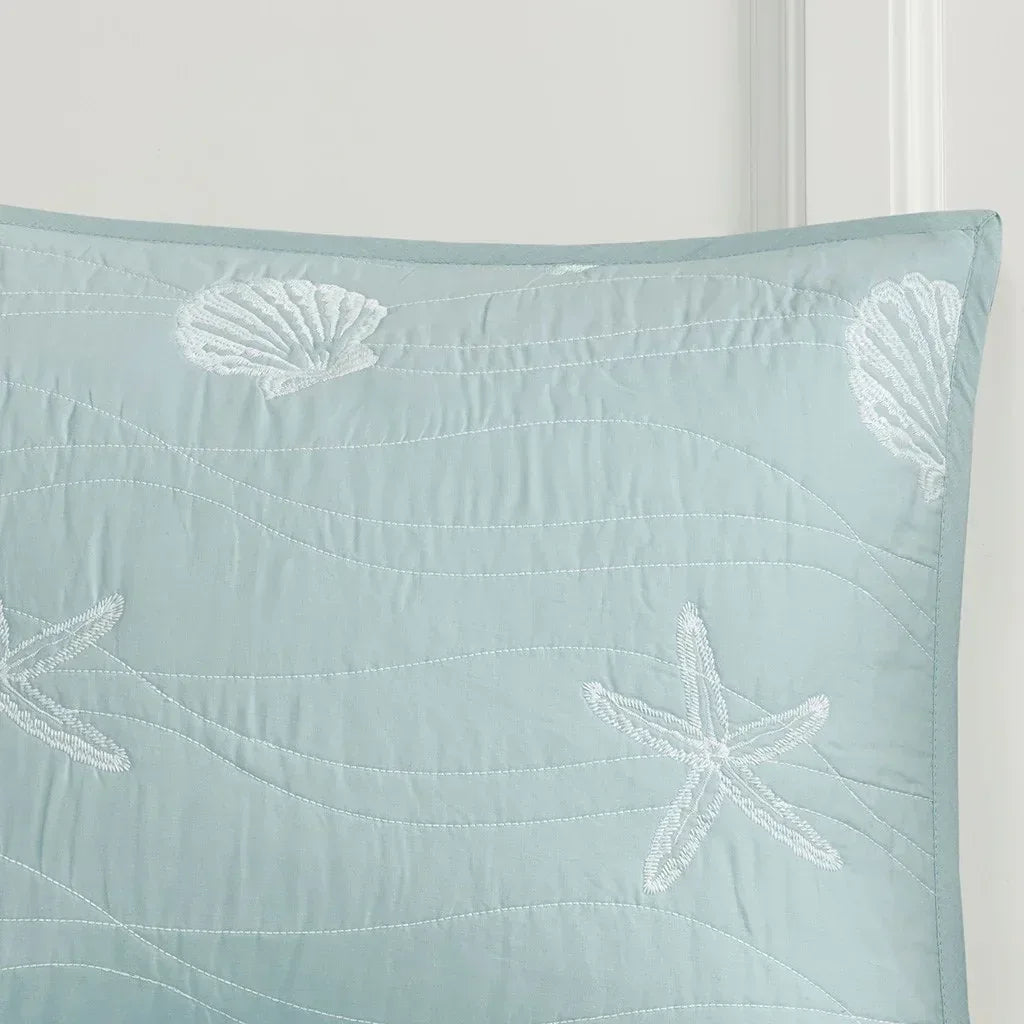 Seaside 4 Piece Cotton Coverlet Set - Aqua - Gifts for You 'n Me