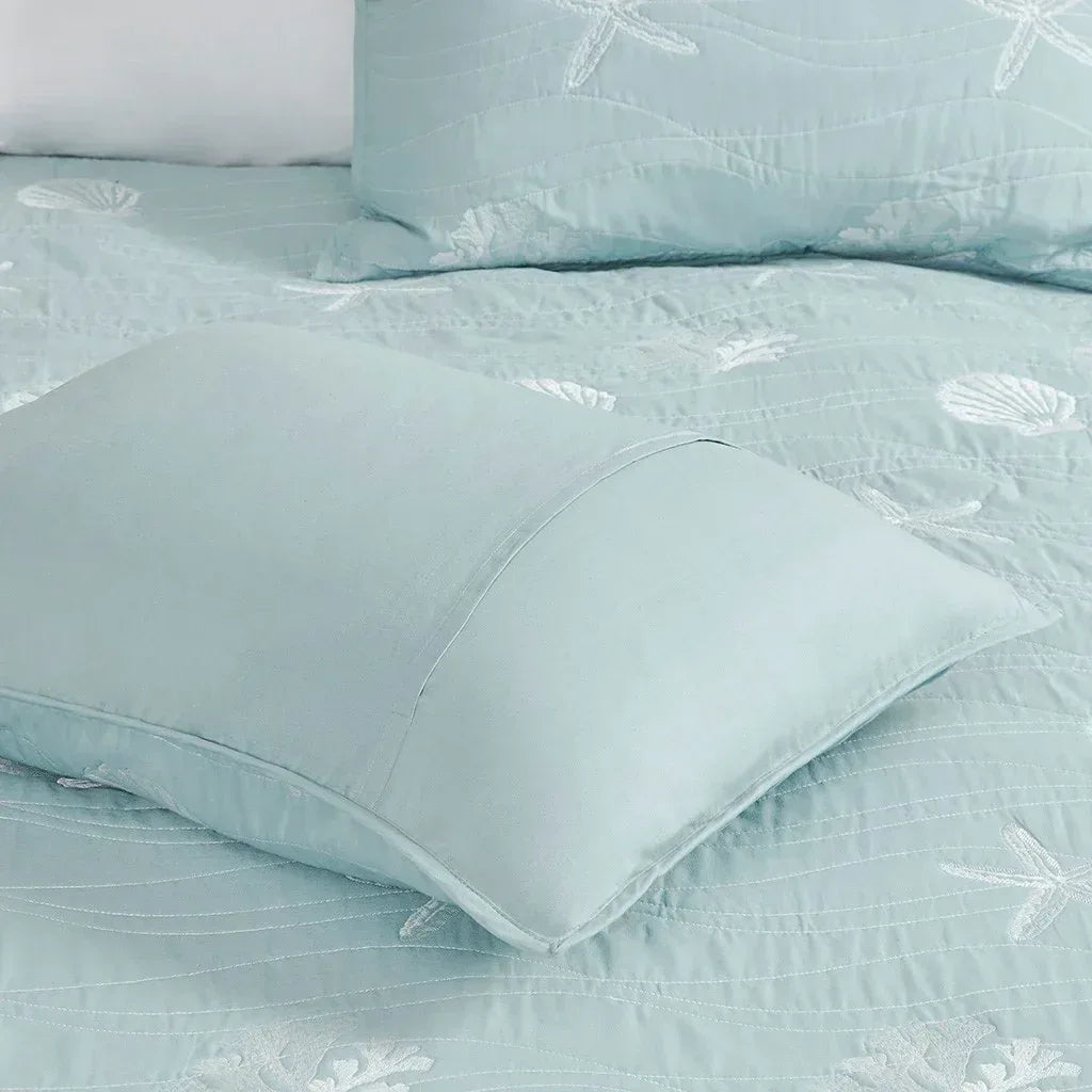 Seaside 4 Piece Cotton Coverlet Set - Aqua - Gifts for You 'n Me