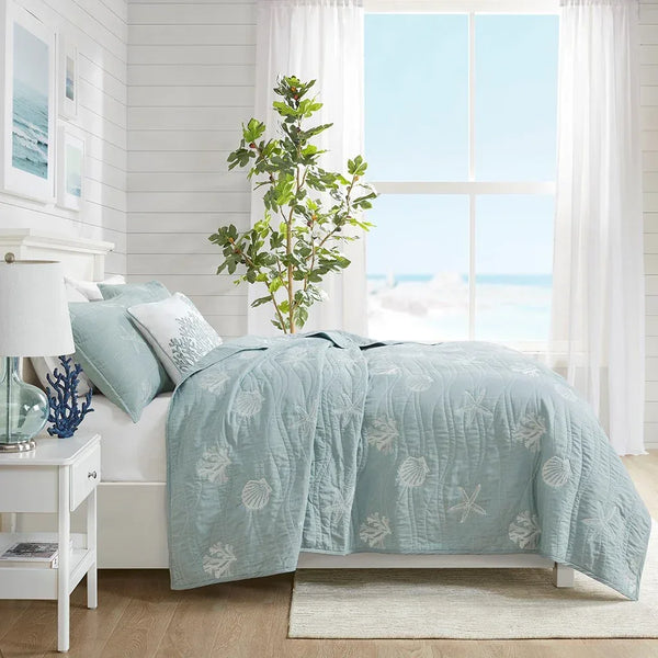 Seaside 4 Piece Cotton Coverlet Set - Aqua - Gifts for You 'n Me