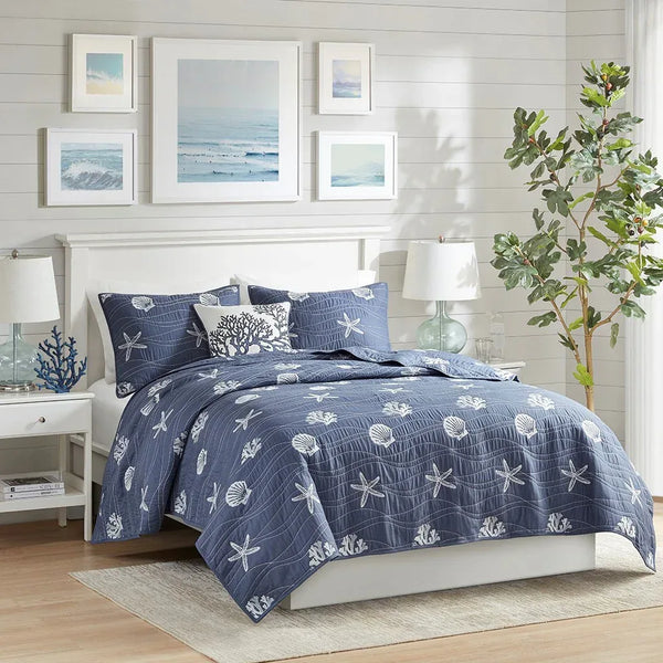 Seaside 4 Piece Cotton Coverlet Set - Navy - Gifts for You 'n Me