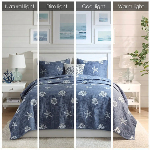 Seaside 4 Piece Cotton Coverlet Set - Navy - Gifts for You 'n Me