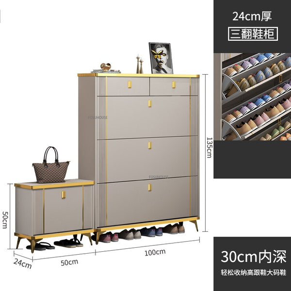 Nordic Light Luxury Ultra-thin Shoe Cabinet Home Door Space Saving Can Sit Shoe Rack Organizer Cabinet for Living Room Furniture