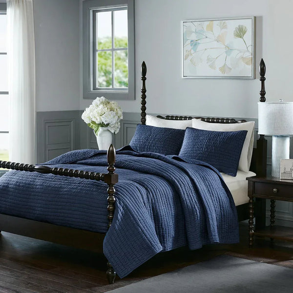Serene 3 Piece Hand Quilted Cotton Quilt Set - Blue - Gifts for You 'n Me