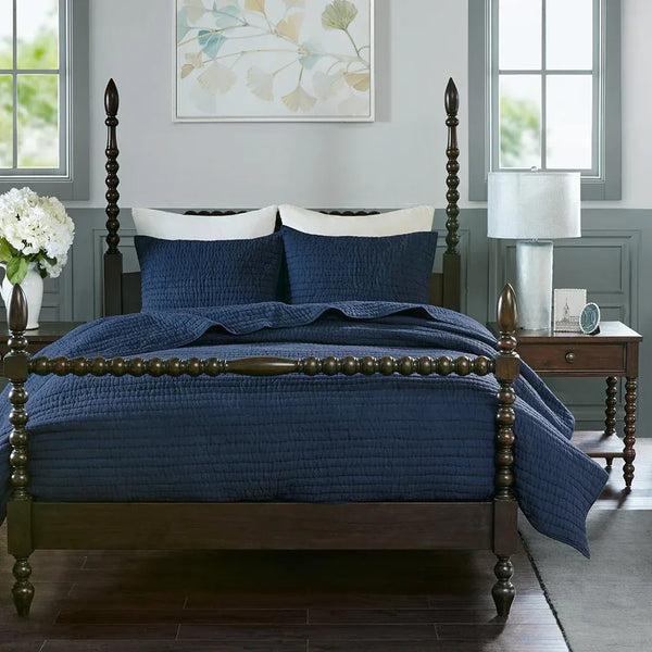 Serene 3 Piece Hand Quilted Cotton Quilt Set - Blue - Gifts for You 'n Me