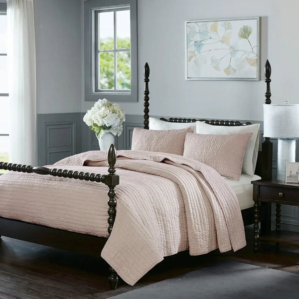 Serene 3 Piece Hand Quilted Cotton Quilt Set - Blush - Gifts for You 'n Me