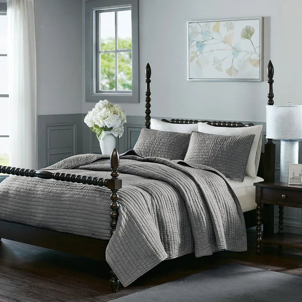 Serene 3 Piece Hand Quilted Cotton Quilt Set - Grey - Gifts for You 'n Me