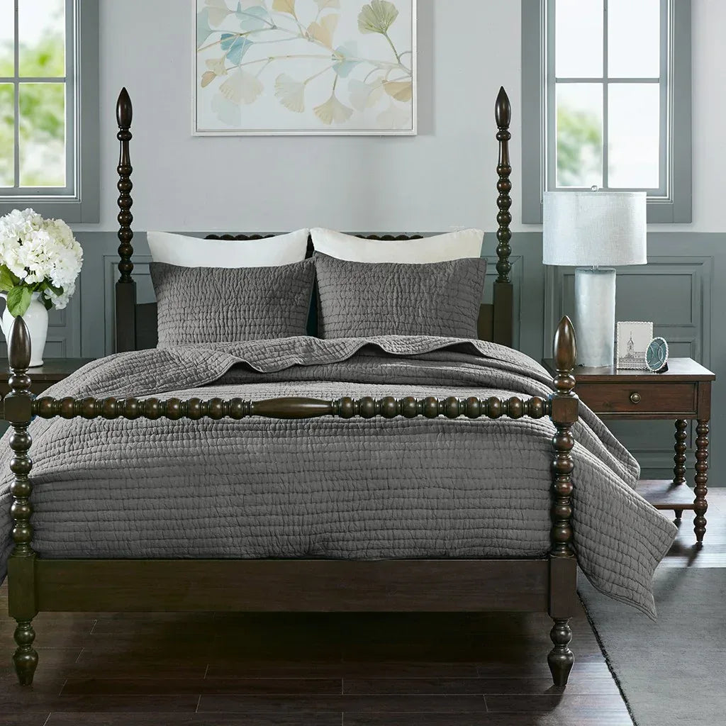 Serene 3 Piece Hand Quilted Cotton Quilt Set - Grey - Gifts for You 'n Me