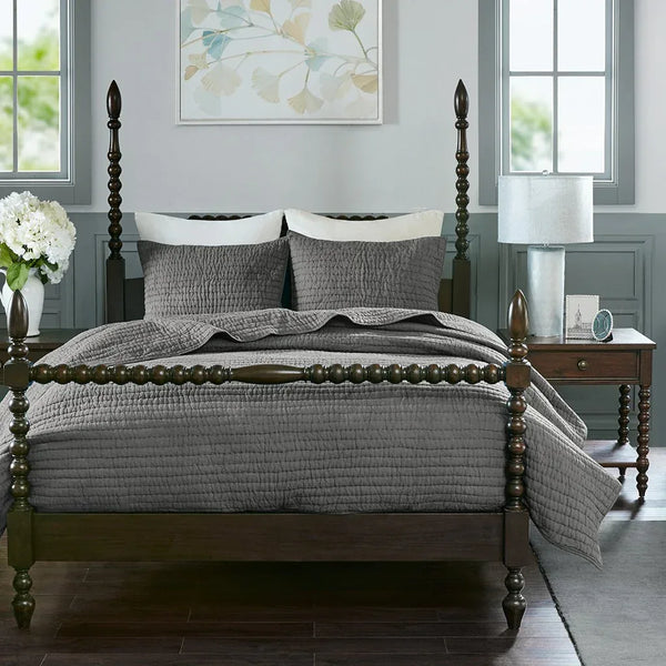 Serene 3 Piece Hand Quilted Cotton Quilt Set - Grey - Gifts for You 'n Me