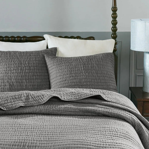 Serene 3 Piece Hand Quilted Cotton Quilt Set - Grey - Gifts for You 'n Me