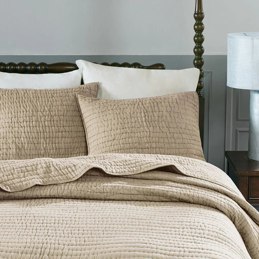 Serene 3 Piece Hand Quilted Cotton Quilt Set - Linen - Gifts for You 'n Me