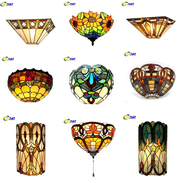 Tiffany Wall Lamp Stained Glass Porch Light Nordic Classical Oil Painting Art Decor Wall Lamp Mirror Courtyard Wall Lighting