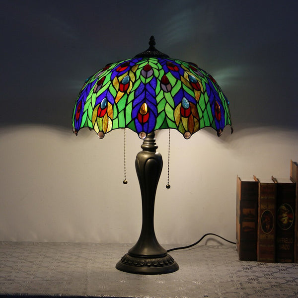 8/12/16" Tiffany Peacock Table Lamp Foyer Hotel Bar Restaurant Vintage Luxury Wedding Glass Desk Night Light D41202
