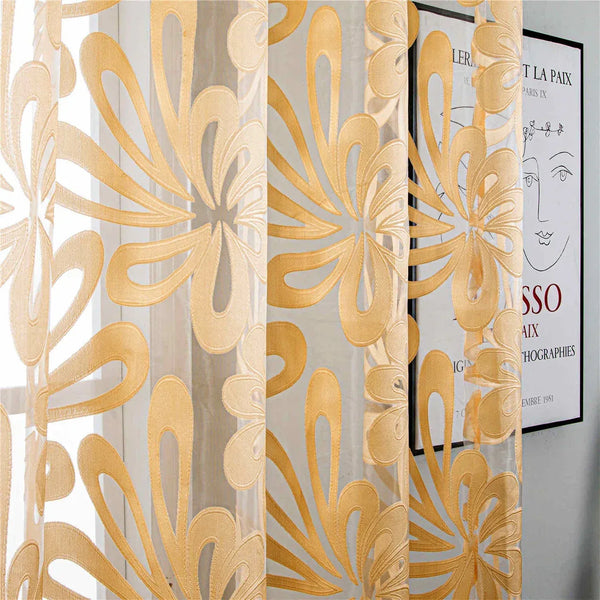 Sheer Curtain Panel Gold Window Treatments - Dolce Mela - Brussels 60x100