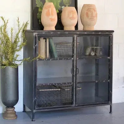 Short Iron And Glass Apothecary Cabinet - KALALOU