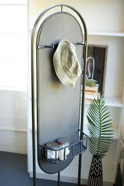 Tall Oval Floor Mirror with Rack and Basket on Back - KALALOU - Gifts for You 'n Me