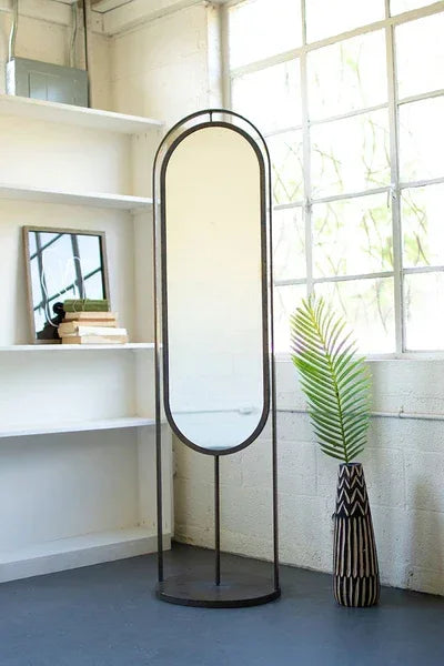 Tall Oval Floor Mirror with Rack and Basket on Back - KALALOU - Gifts for You 'n Me