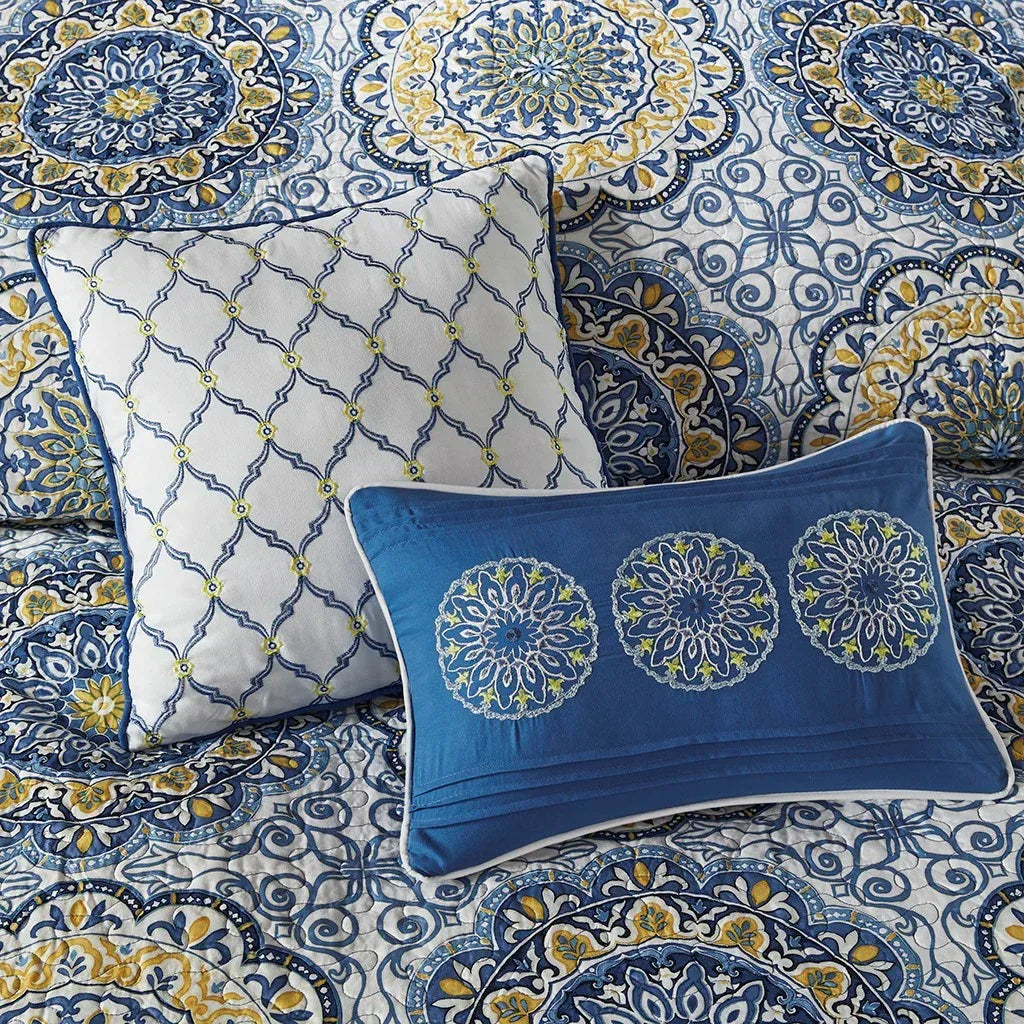 Tangiers 6 Piece Reversible Coverlet Set - Blue - Gifts for You 'n Me