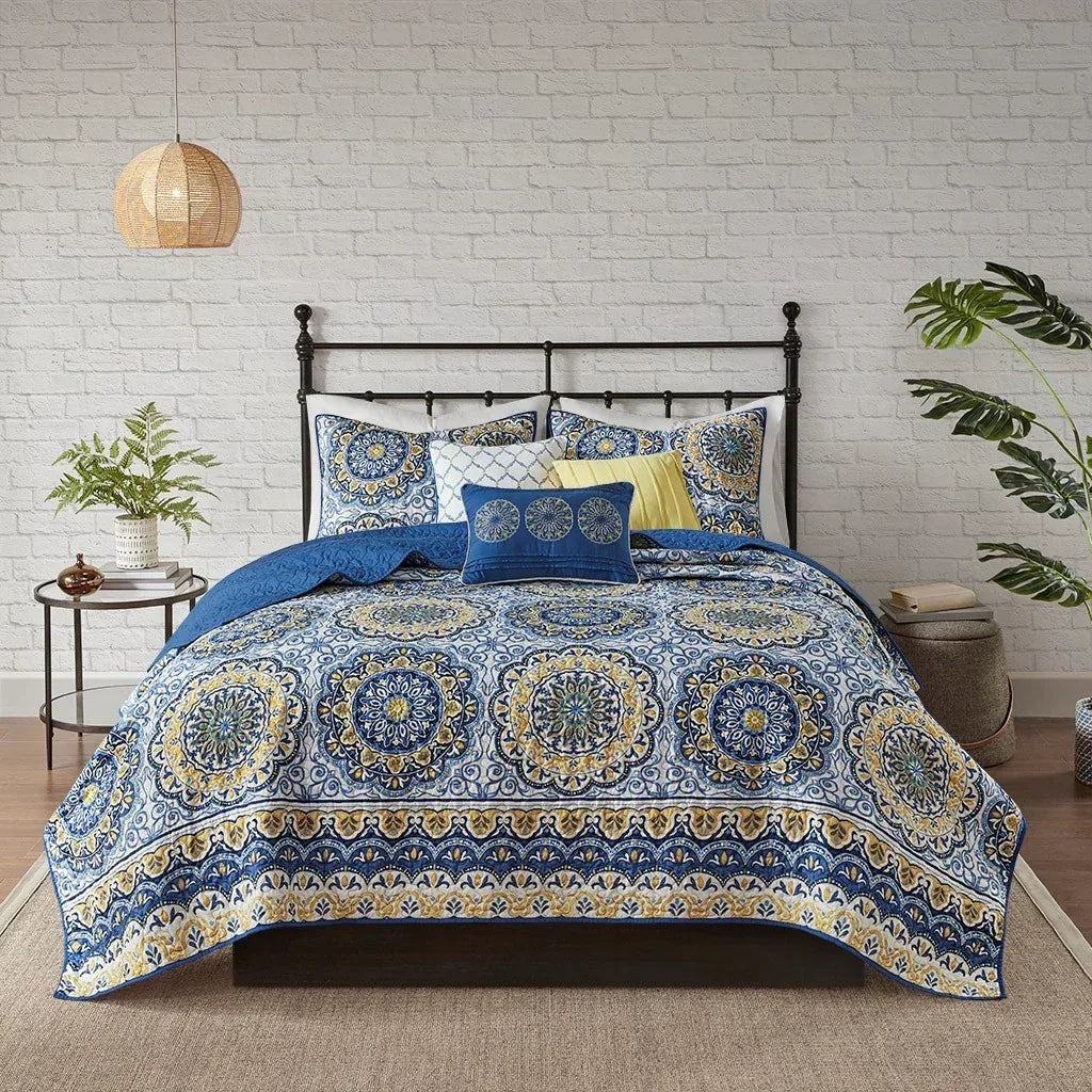 Tangiers 6 Piece Reversible Coverlet Set - Blue - Gifts for You 'n Me