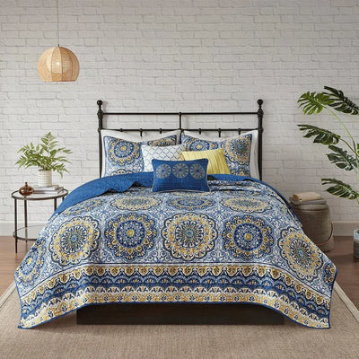 Tangiers 6 Piece Reversible Coverlet Set - Blue