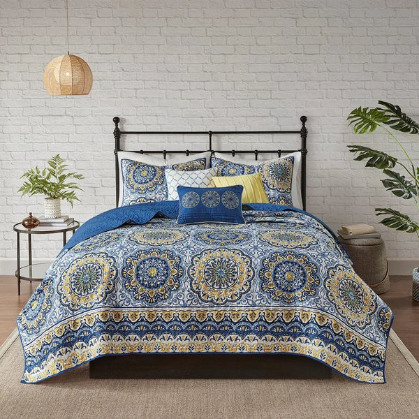 Tangiers 6 Piece Reversible Coverlet Set - Blue - Gifts for You 'n Me