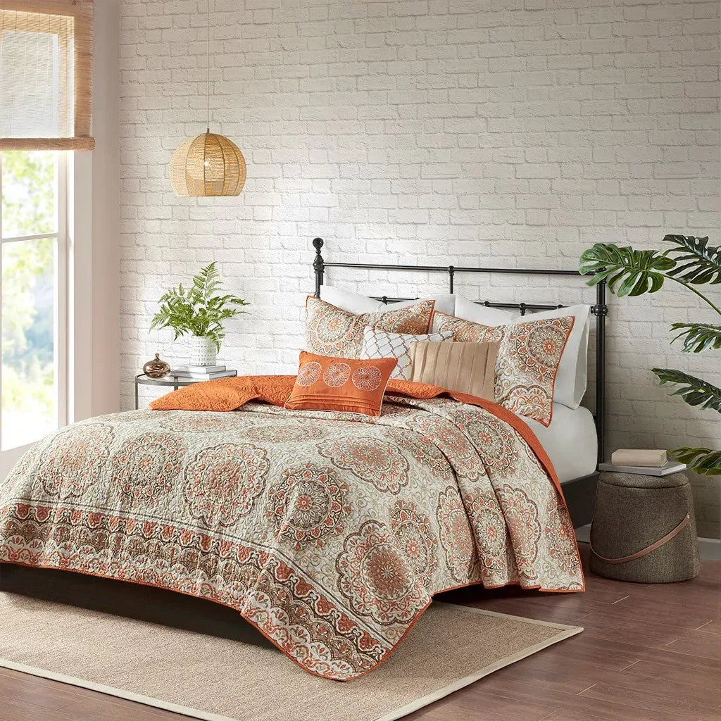 Tangiers 6 Piece Reversible Coverlet Set - Orange - Gifts for You 'n Me