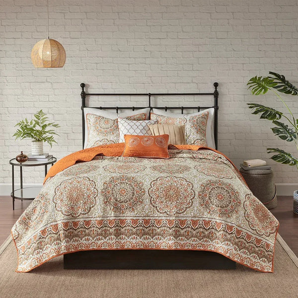Tangiers 6 Piece Reversible Coverlet Set - Orange - Gifts for You 'n Me