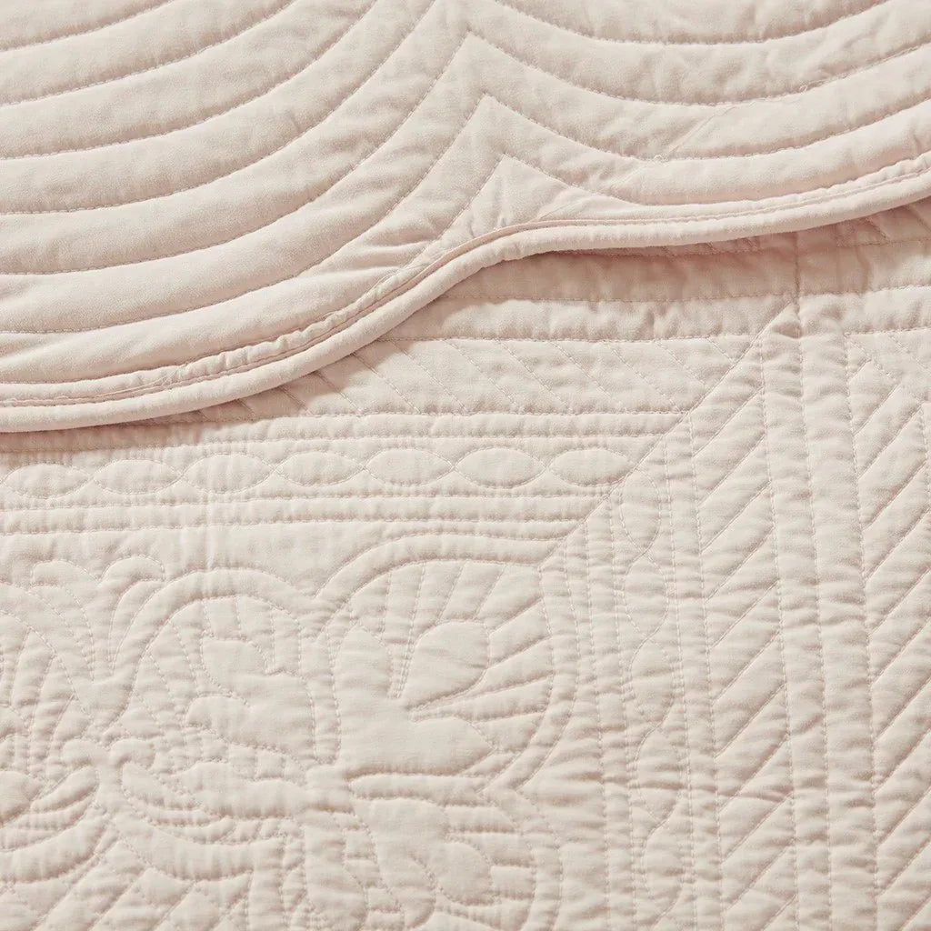 Tuscany 3 Piece Reversible Scalloped Edge Coverlet Set - Blush - Gifts for You 'n Me