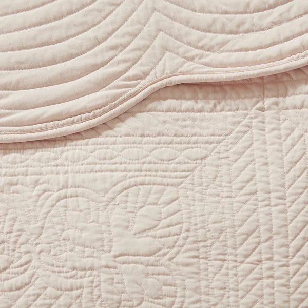 Tuscany 3 Piece Reversible Scalloped Edge Coverlet Set - Blush - Gifts for You 'n Me