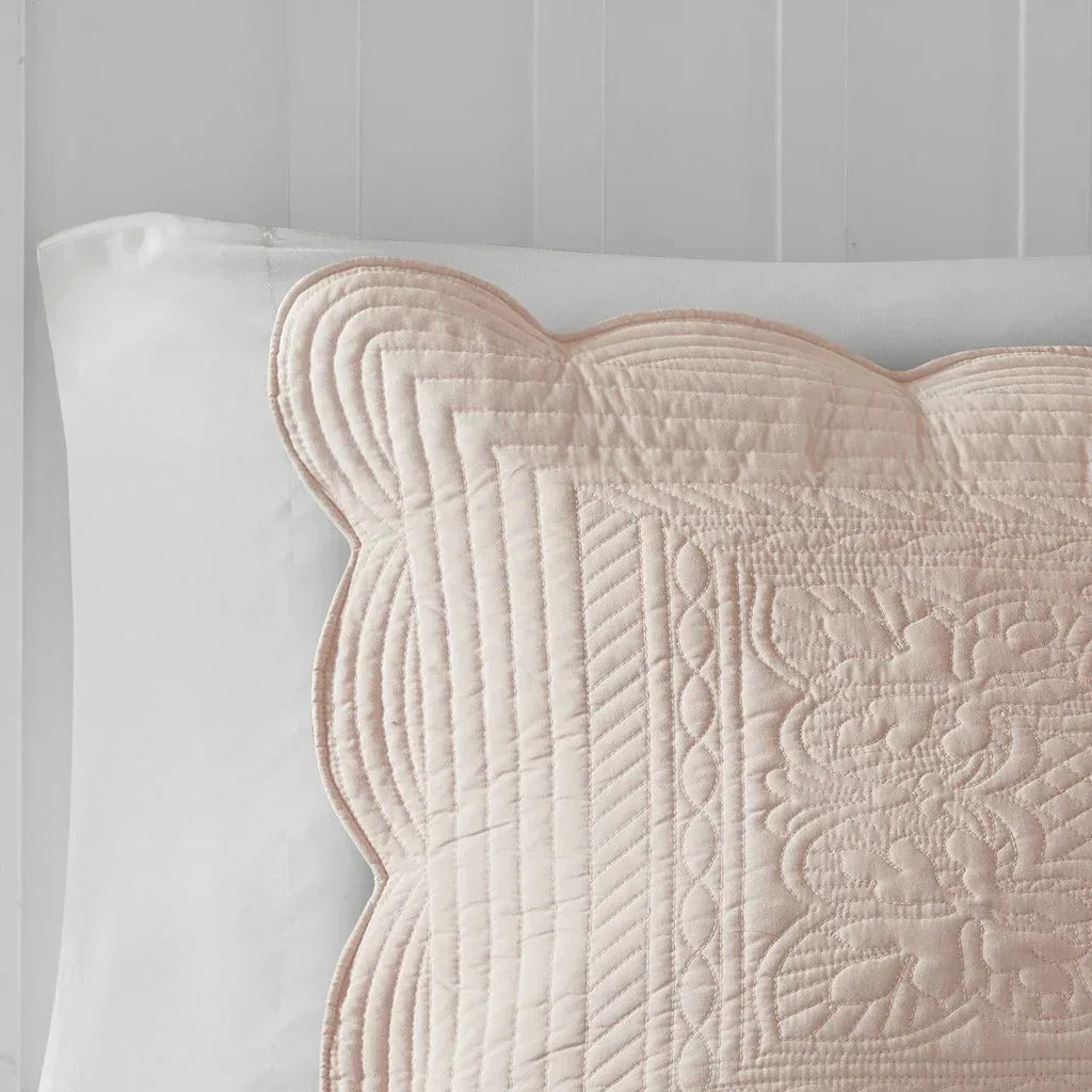 Tuscany 3 Piece Reversible Scalloped Edge Coverlet Set - Blush - Gifts for You 'n Me