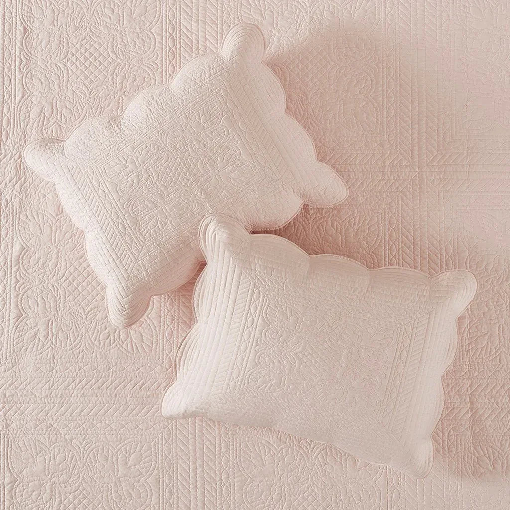 Tuscany 3 Piece Reversible Scalloped Edge Coverlet Set - Blush - Gifts for You 'n Me