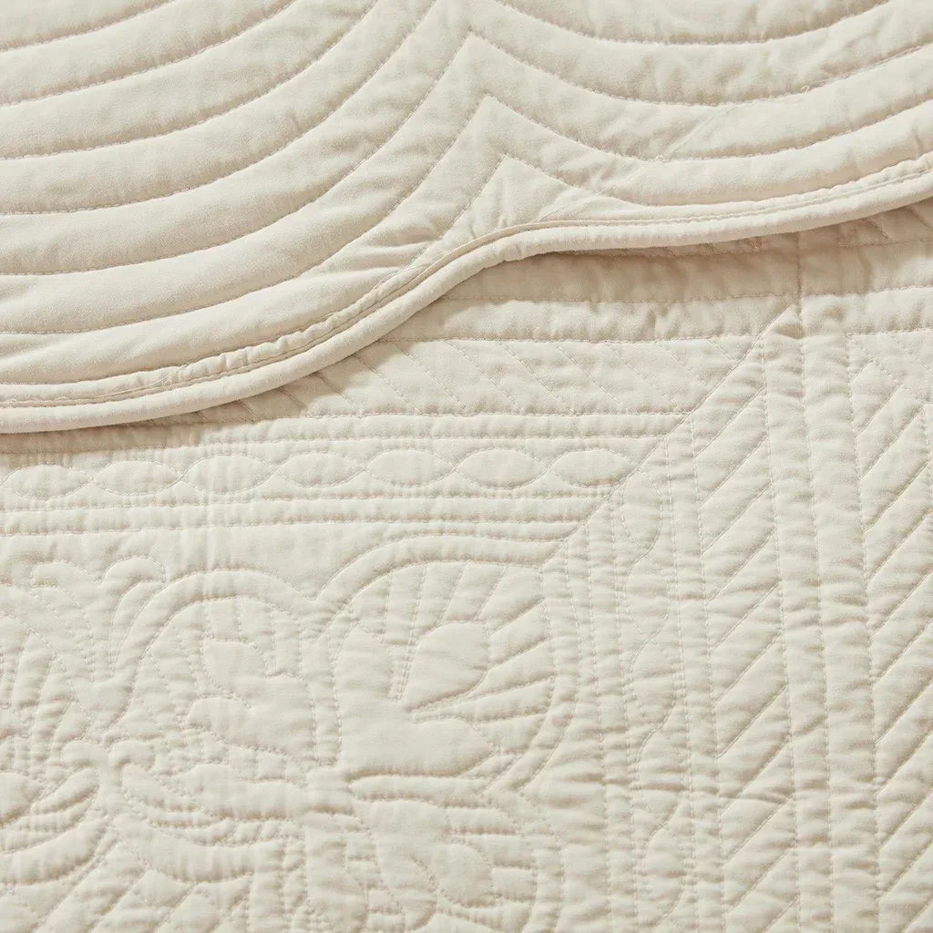 Tuscany 3 Piece Reversible Scalloped Edge Coverlet Set - Cream - Gifts for You 'n Me