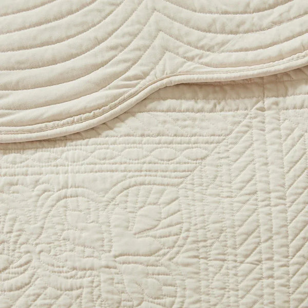 Tuscany 3 Piece Reversible Scalloped Edge Coverlet Set - Cream - Gifts for You 'n Me