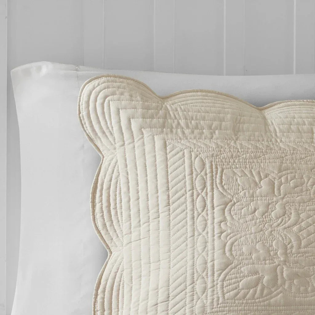 Tuscany 3 Piece Reversible Scalloped Edge Coverlet Set - Cream - Gifts for You 'n Me