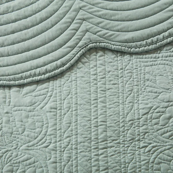 Tuscany 3 Piece Reversible Scalloped Edge Coverlet Set - Seafoam - Gifts for You 'n Me