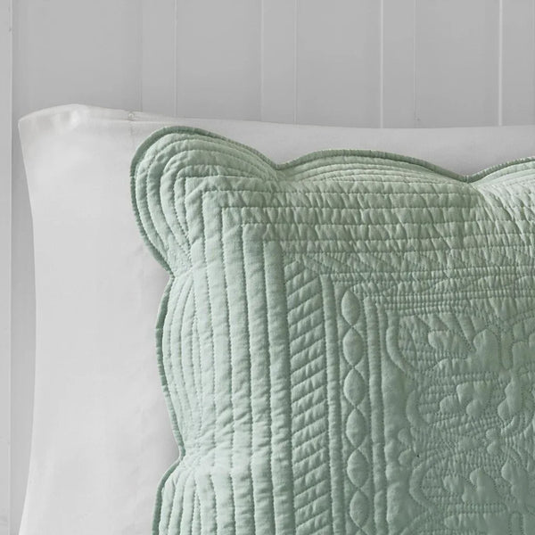 Tuscany 3 Piece Reversible Scalloped Edge Coverlet Set - Seafoam - Gifts for You 'n Me