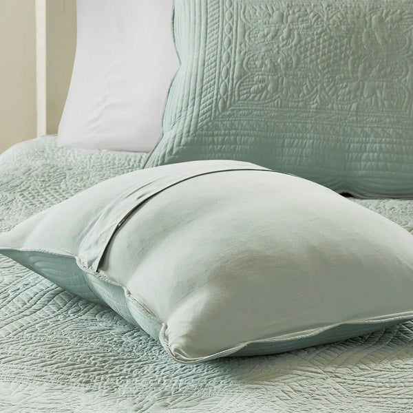 Tuscany 3 Piece Reversible Scalloped Edge Coverlet Set - Seafoam - Gifts for You 'n Me