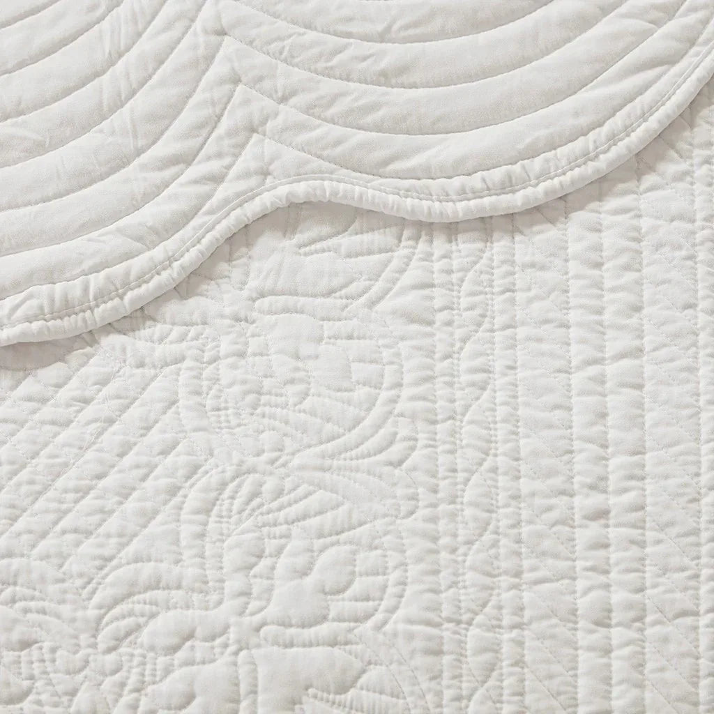 Tuscany 3 Piece Reversible Scalloped Edge Coverlet Set - White - Gifts for You 'n Me