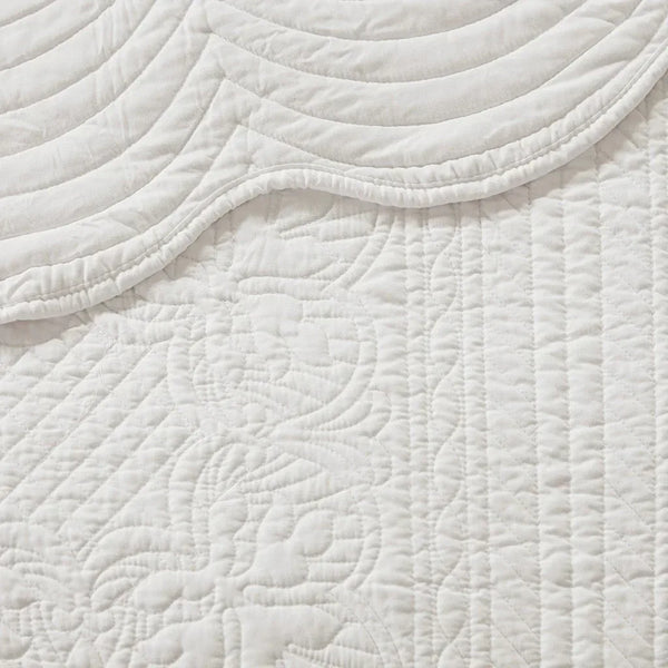 Tuscany 3 Piece Reversible Scalloped Edge Coverlet Set - White - Gifts for You 'n Me