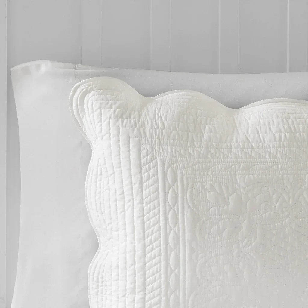 Tuscany 3 Piece Reversible Scalloped Edge Coverlet Set - White - Gifts for You 'n Me