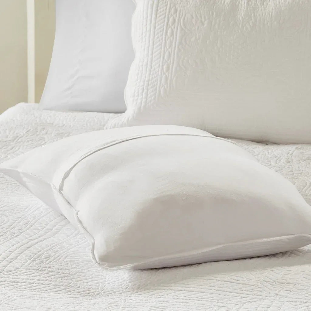 Tuscany 3 Piece Reversible Scalloped Edge Coverlet Set - White - Gifts for You 'n Me