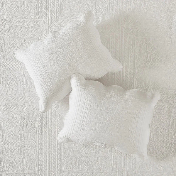 Tuscany 3 Piece Reversible Scalloped Edge Coverlet Set - White - Gifts for You 'n Me
