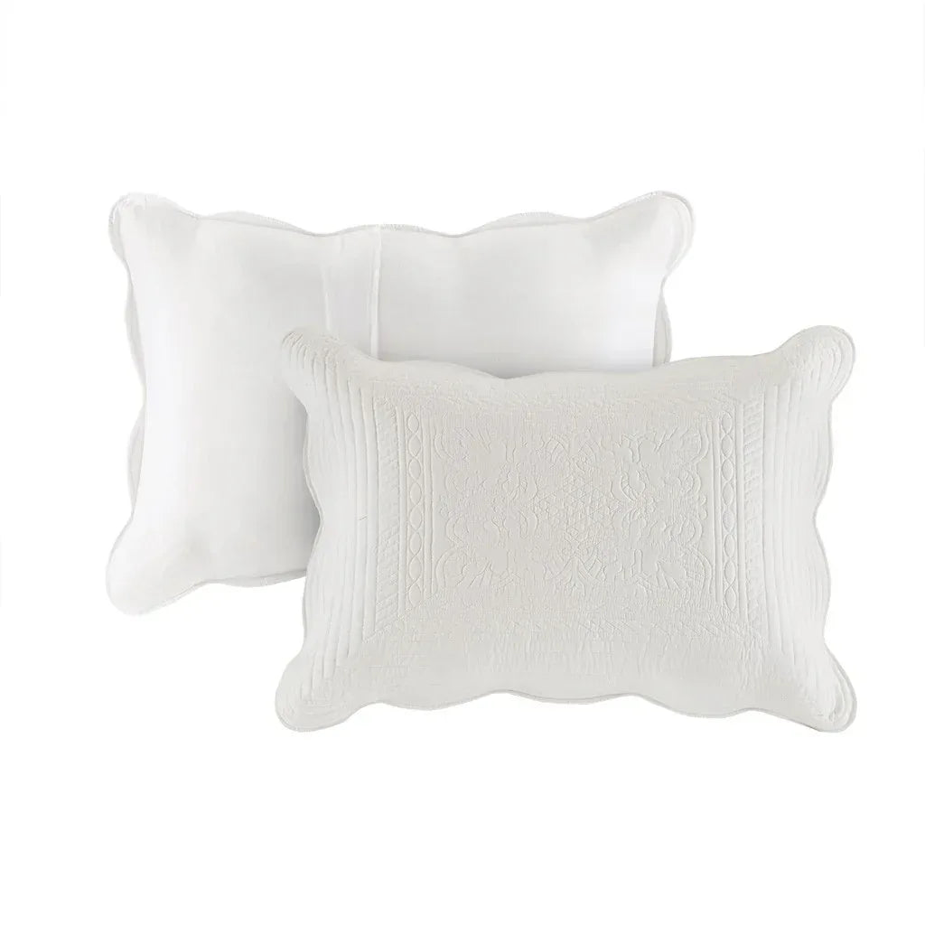 Tuscany 3 Piece Reversible Scalloped Edge Coverlet Set - White - Gifts for You 'n Me
