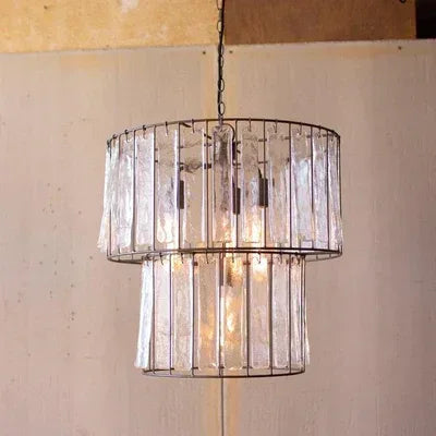 Two Tiered Round Pendant Light With Glass Chimes - KALALOU - Gifts for You 'n Me