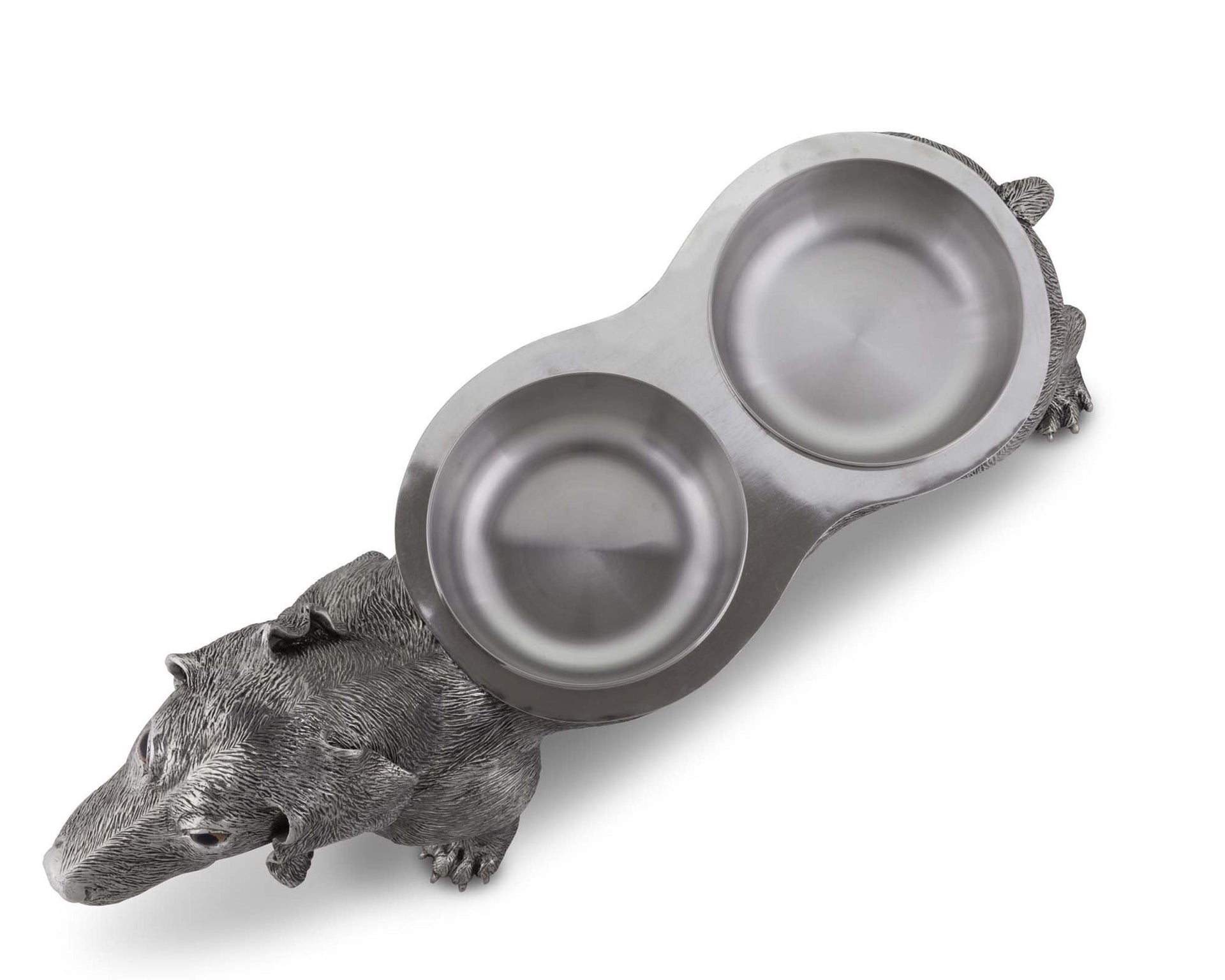 PEWTER DOG FEEDING BOWL