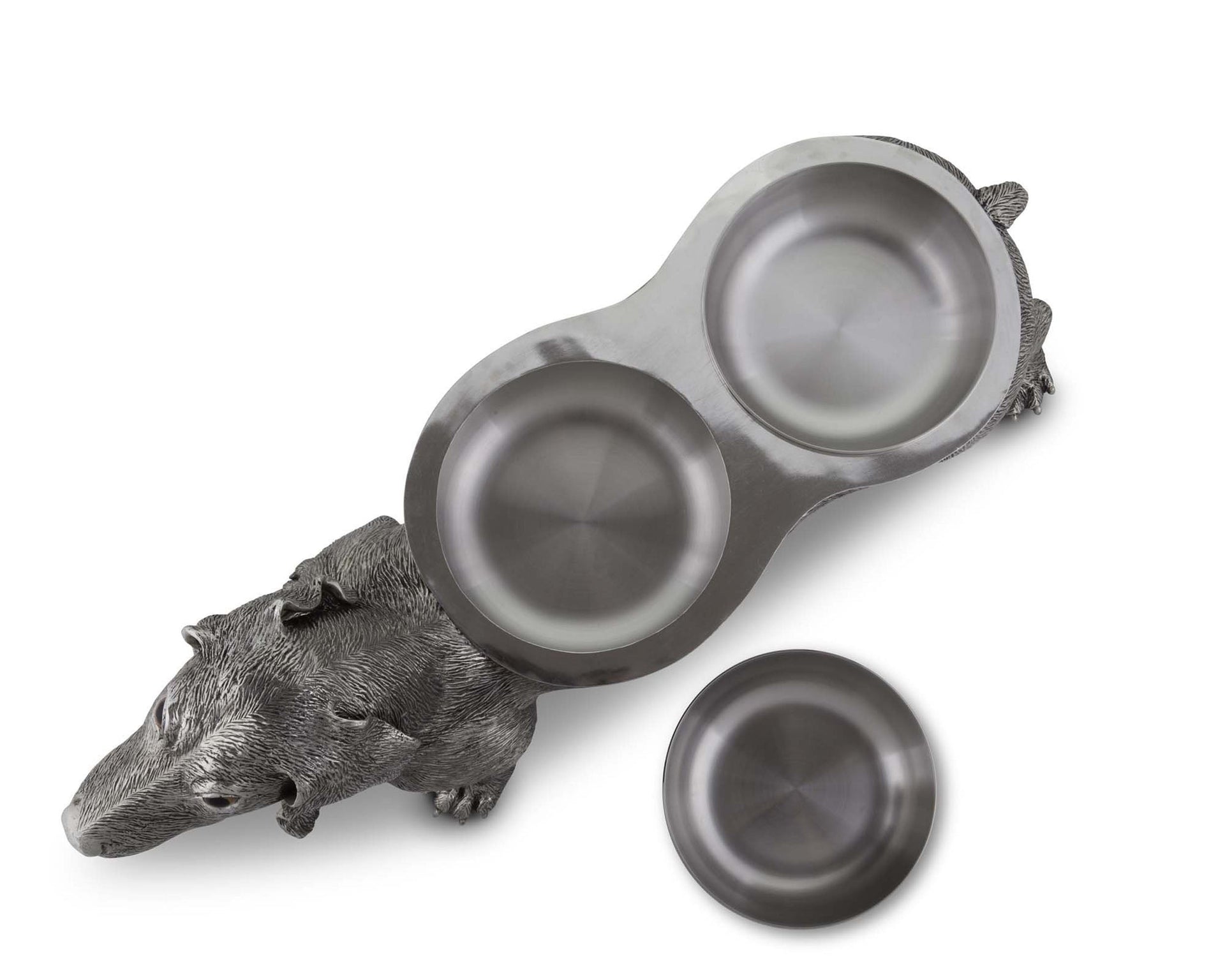 PEWTER DOG FEEDING BOWL