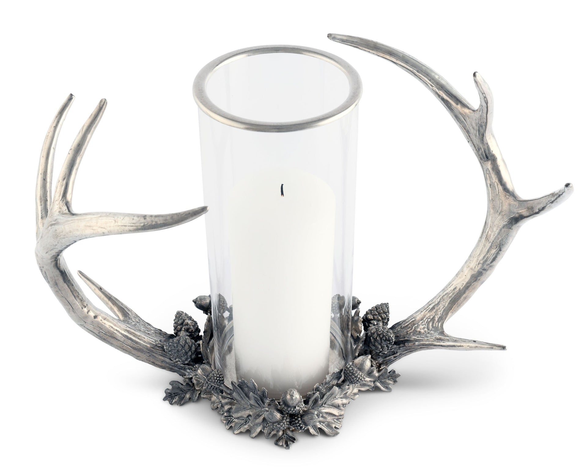 PEWTER ANTLER RACK ACORN HURRICANE PILLAR