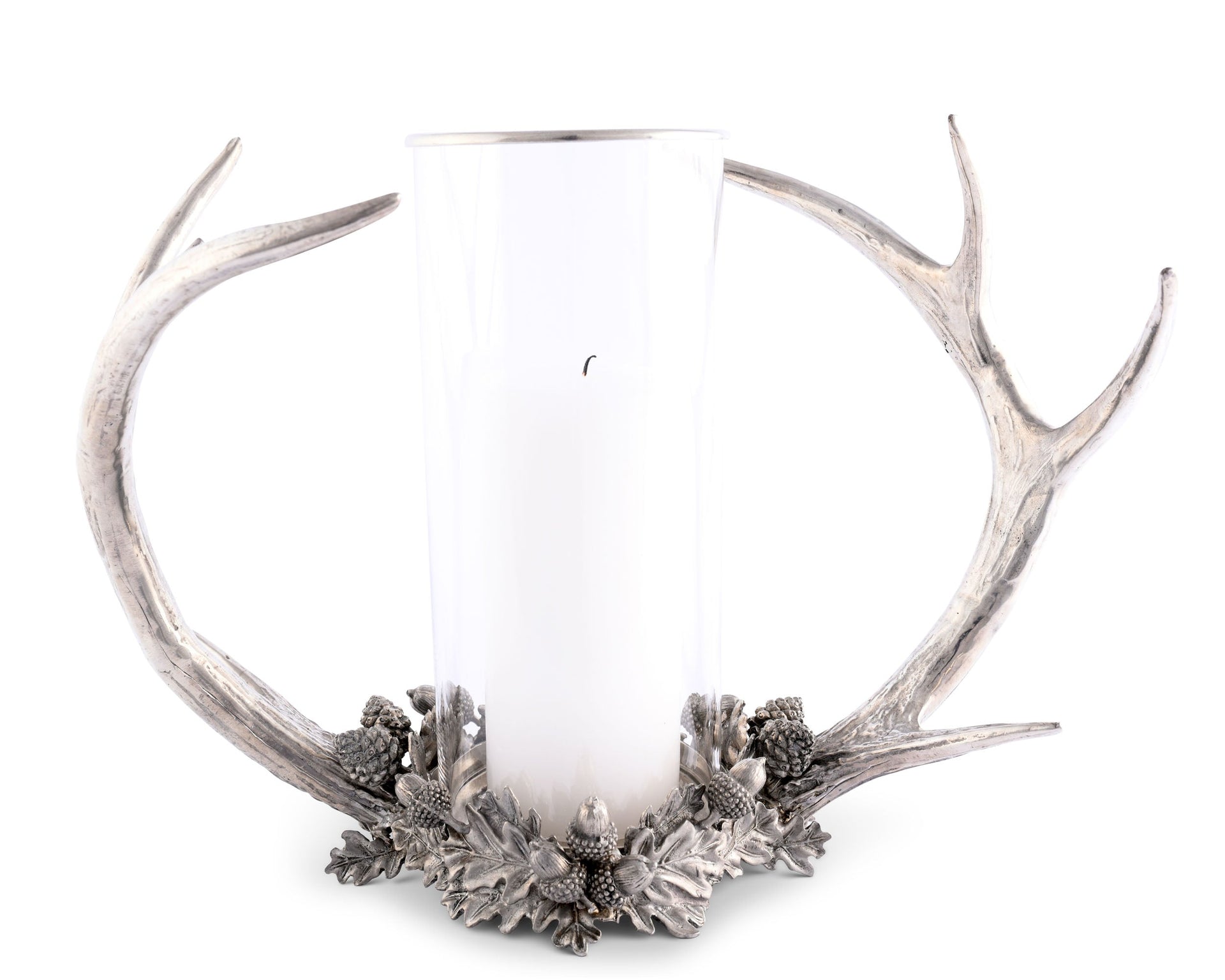 PEWTER ANTLER RACK ACORN HURRICANE PILLAR