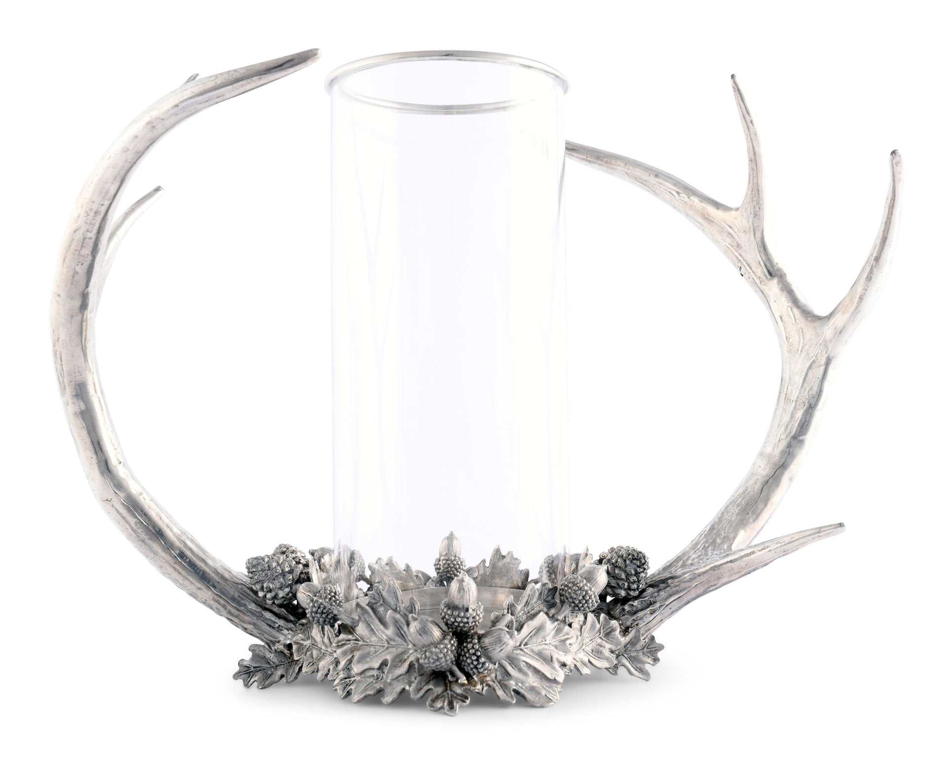 PEWTER ANTLER RACK ACORN HURRICANE PILLAR